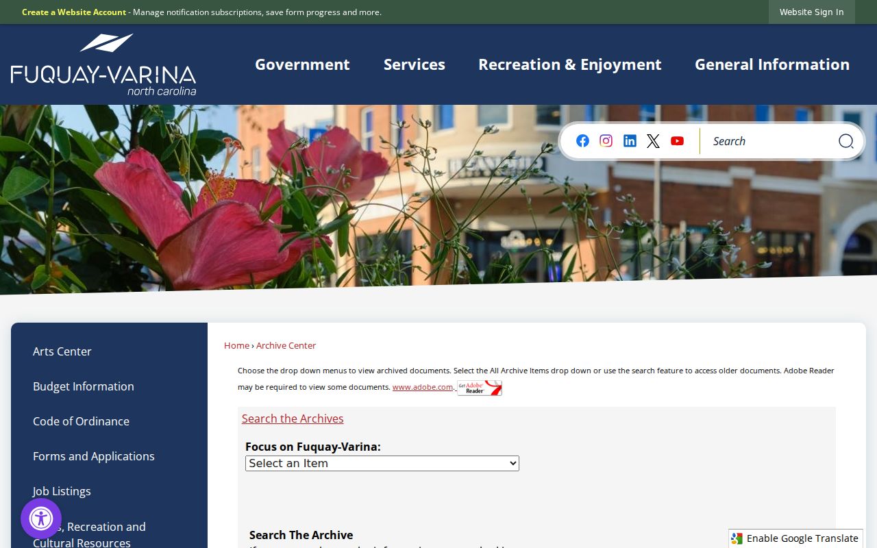Fuquay-Varina neighbors Town Archive Center search