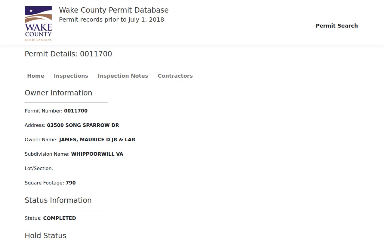 Fuquay-Varina previous residents Wake legacy permit detail