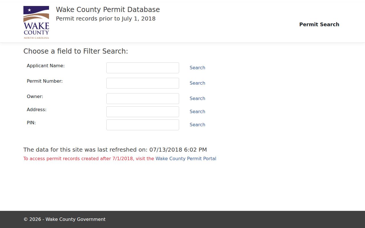 Fuquay-Varina street directory Wake legacy permit search